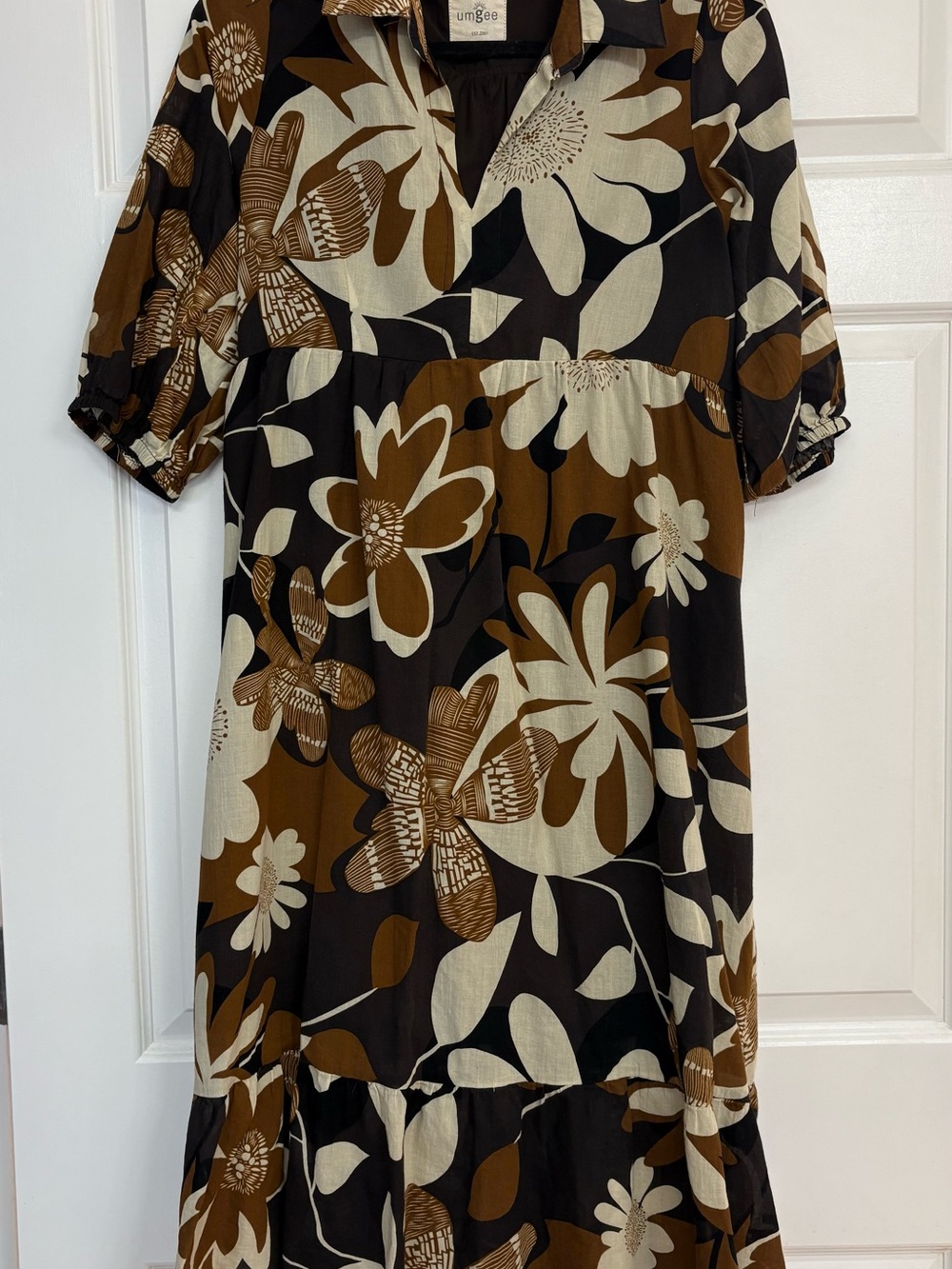 Umgee Black, Brown & Cream Floral Midi Dress